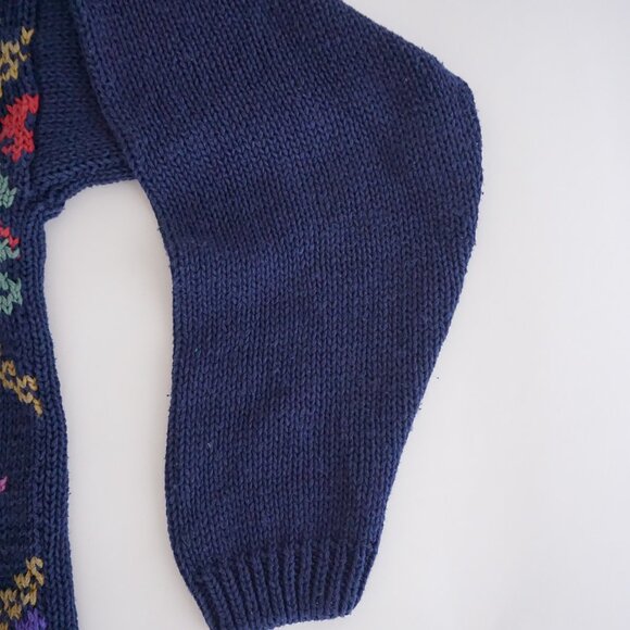Vintage Crystal Petite Navy Floral Knit Sweater Grandmacore Eclectic Grandpa S - Picture 4 of 9